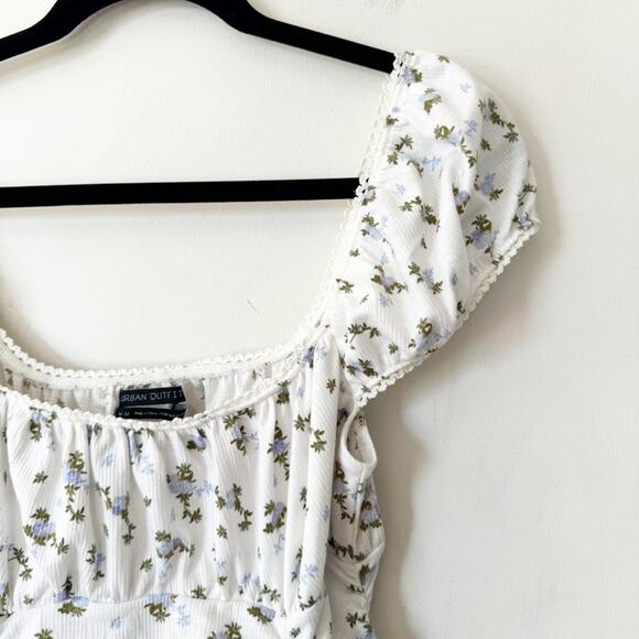 Urban Outfitters Brenan White and Blue Ditsy Floral Ruched Mini Dress M - Picture 5 of 9